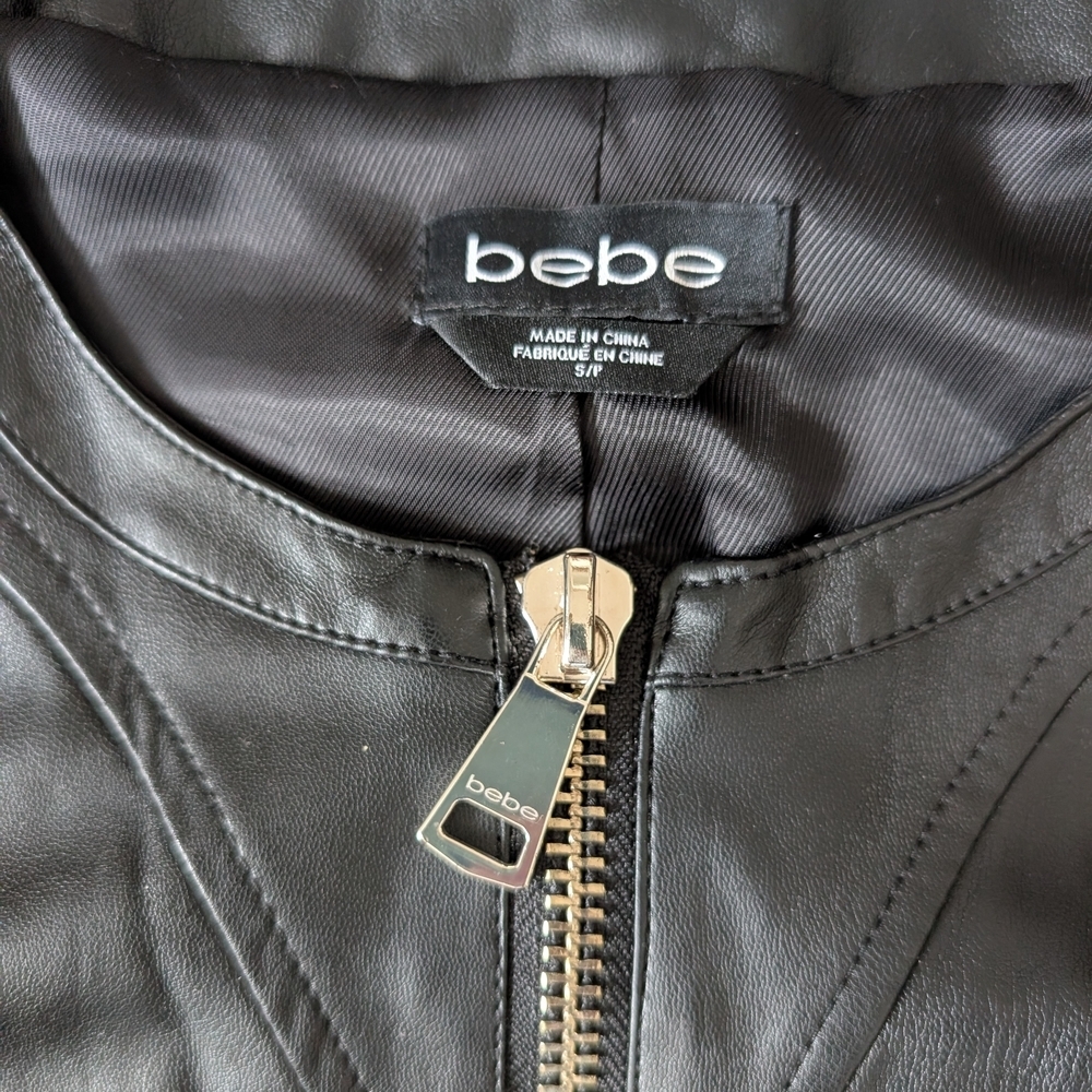 This is a Small Cropped black Bebe faux-leather jacket. - Picture 2 of 5